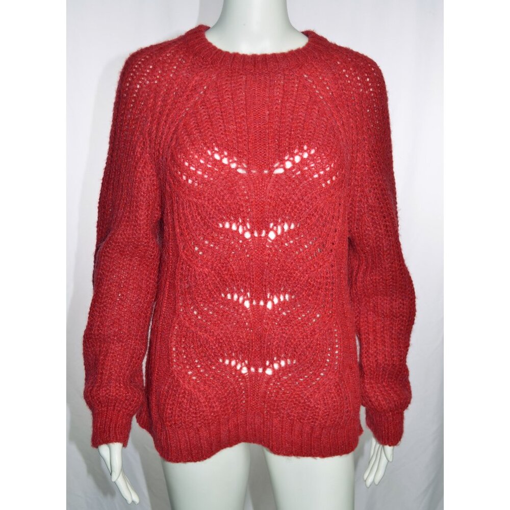 Elsamanda Anthropologie Made In Italy Alpaca Blend Open Knit Sweater Red Size M